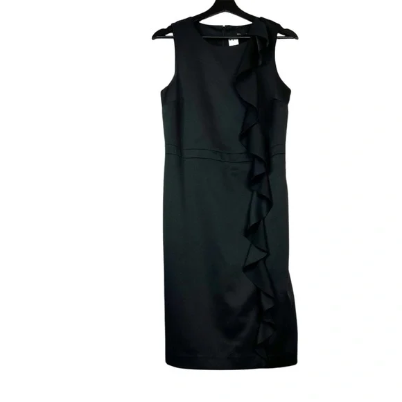 Banana Republic Factory Womens Ruffle Satin Sheath Dress Black Size 4 Banana Republic Factory Womens Ruffle Satin Sheath Dress Black Size 4